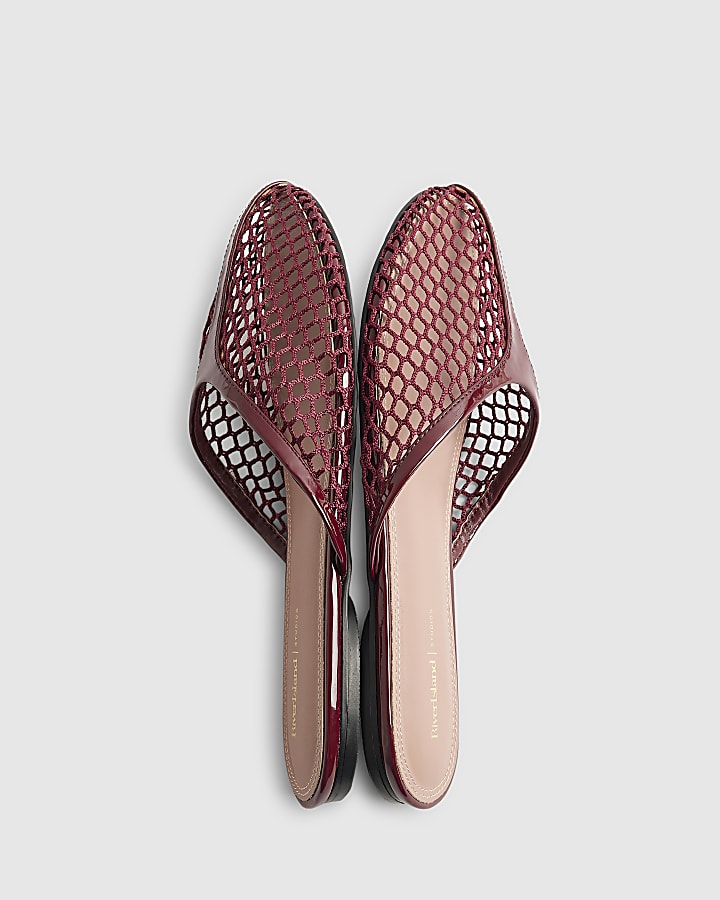 Red Mesh Slip On Flat Shoes