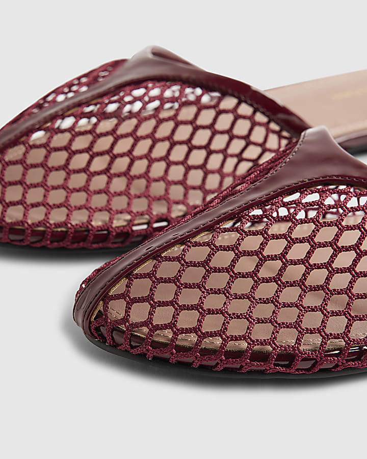 Red Mesh Slip On Flat Shoes