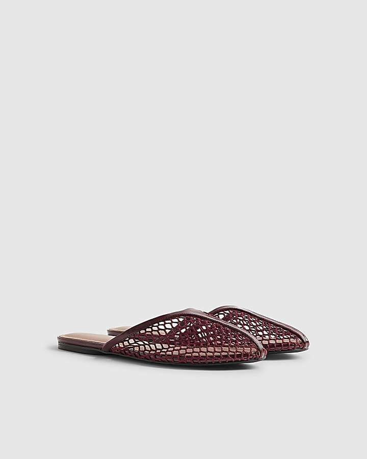 Red Mesh Slip On Flat Shoes