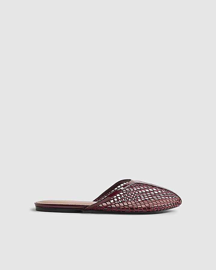 Red Mesh Slip On Flat Shoes