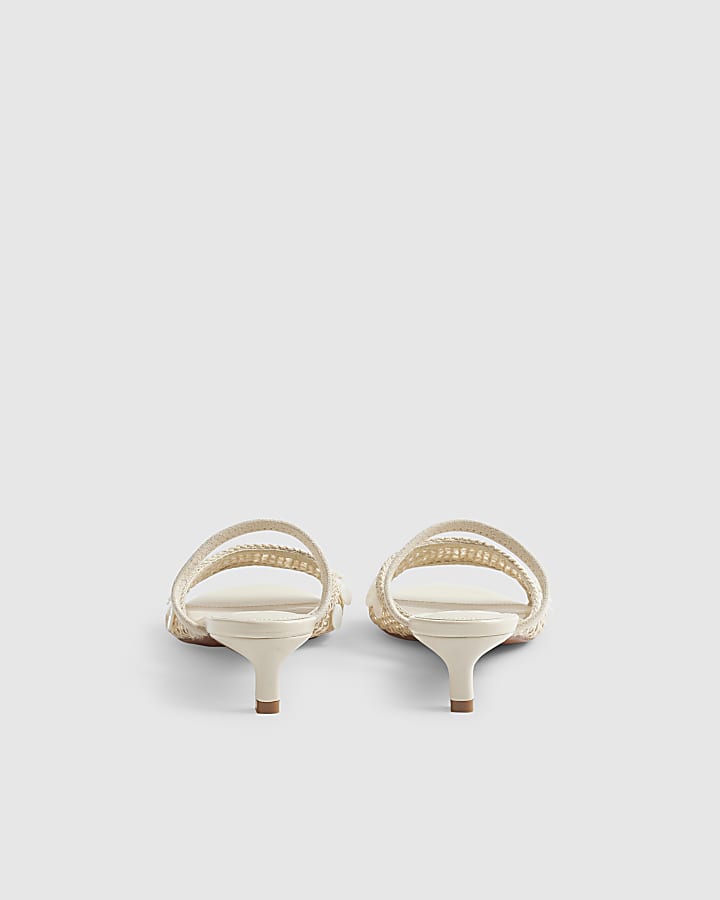 Cream Shell Crochet Low Heel Sandals