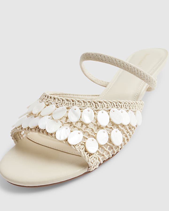 Cream Shell Crochet Low Heel Sandals