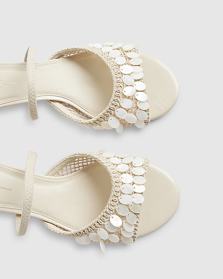 Cream Shell Crochet Low Heel Sandals