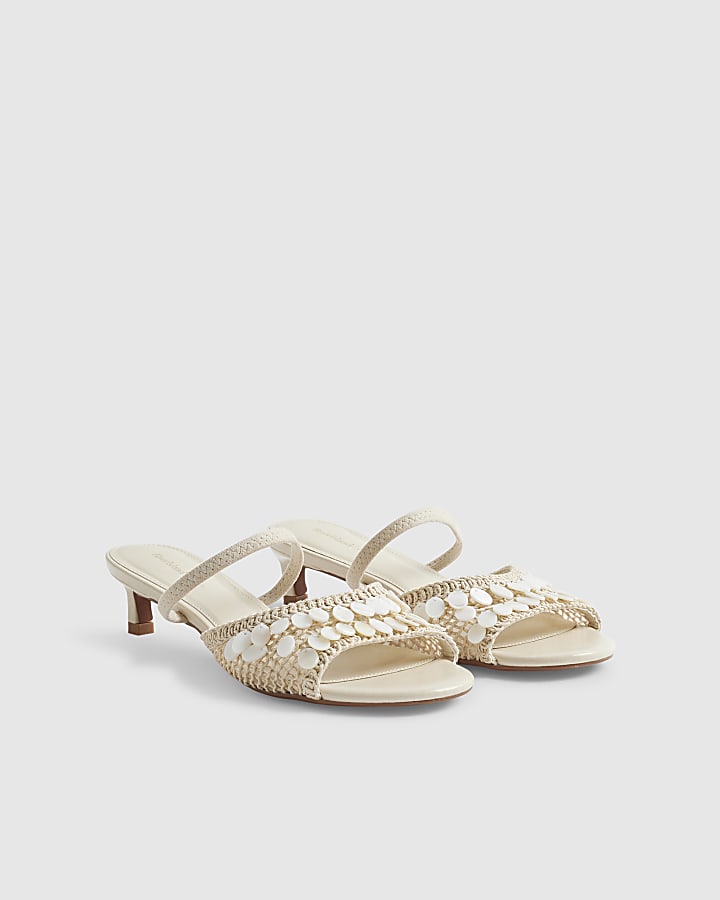 Cream Shell Crochet Low Heel Sandals