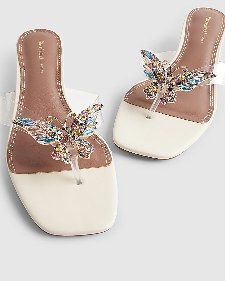 Cream Perspex Toe Thong Butterfly Heels