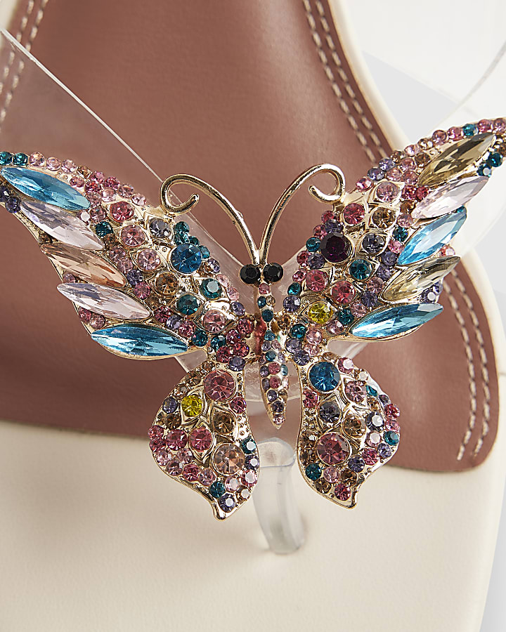 Cream Perspex Toe Thong Butterfly Heels