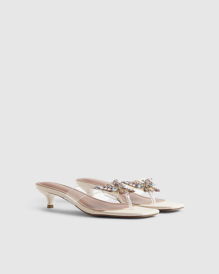 Cream Perspex Toe Thong Butterfly Heels