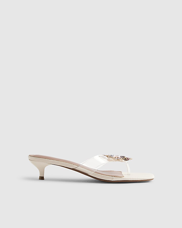 Cream Perspex Toe Thong Butterfly Heels