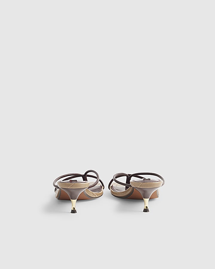 Brown Skinny Strap Toe Thong Heels