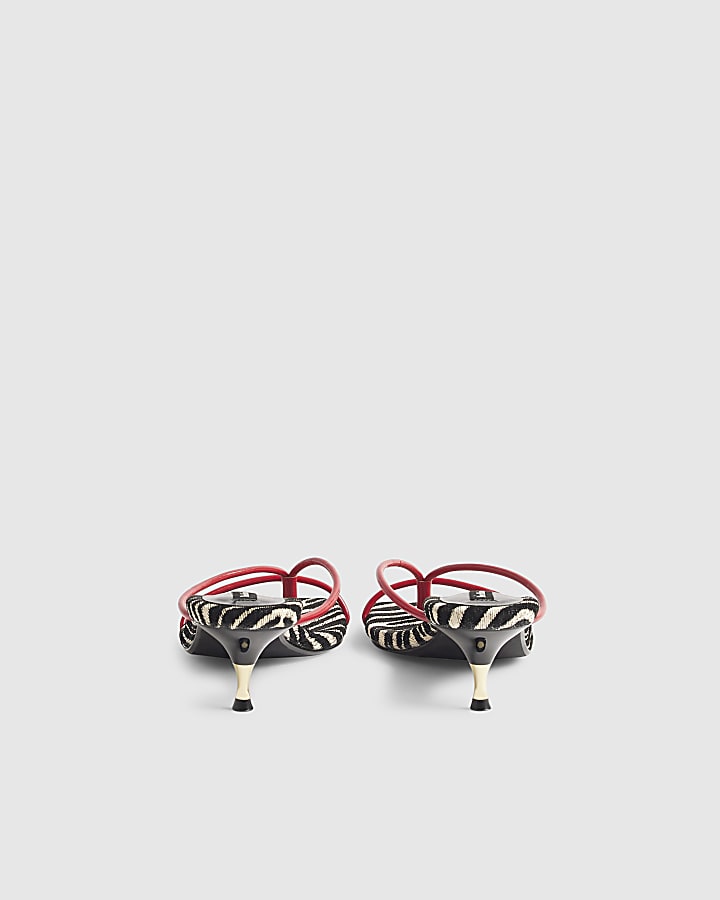 Red Zebra Skinny Strap Toe Thong Heels