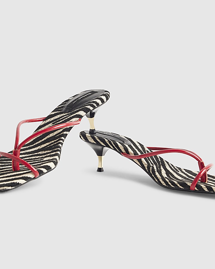 Red Zebra Skinny Strap Toe Thong Heels
