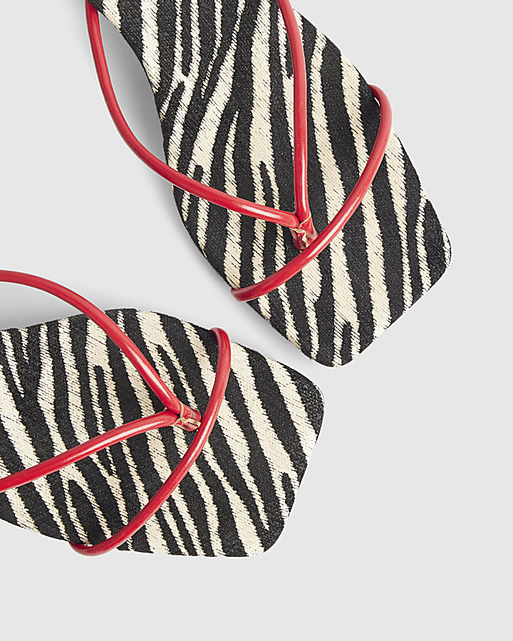 Red Zebra Skinny Strap Toe Thong Heels