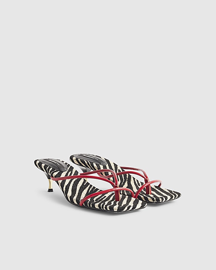 Red Zebra Skinny Strap Toe Thong Heels