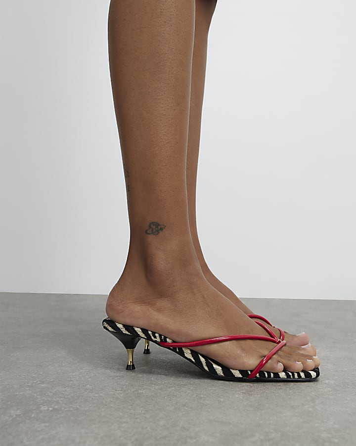 Red Skinny Strap Toe Thong Heels