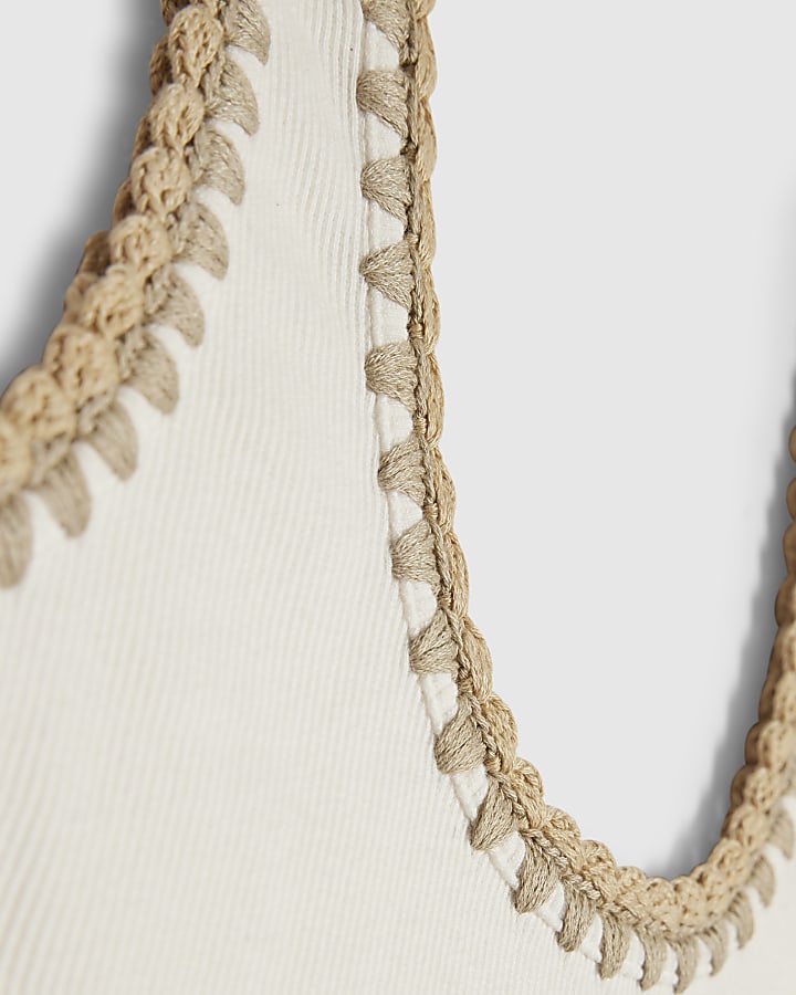White Sleeveless Whipstitch Trim Tank Top
