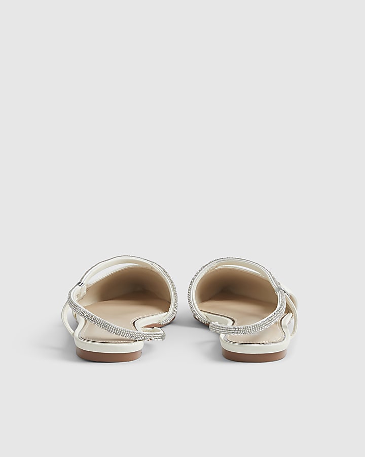 White Diamante Strap Pointed Slingback Shoes
