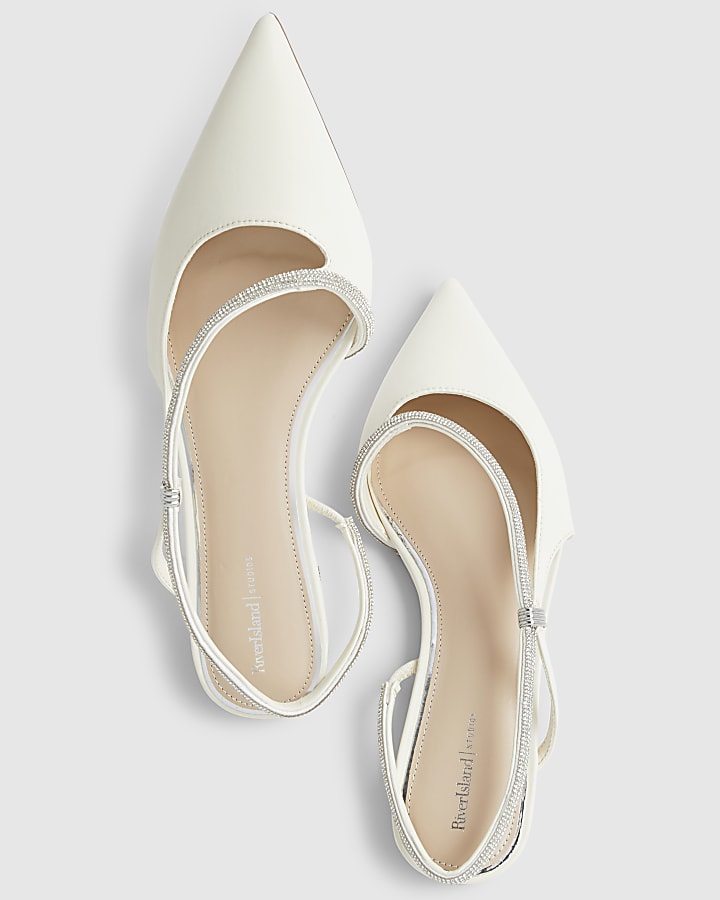 White Diamante Strap Pointed Slingback Shoes