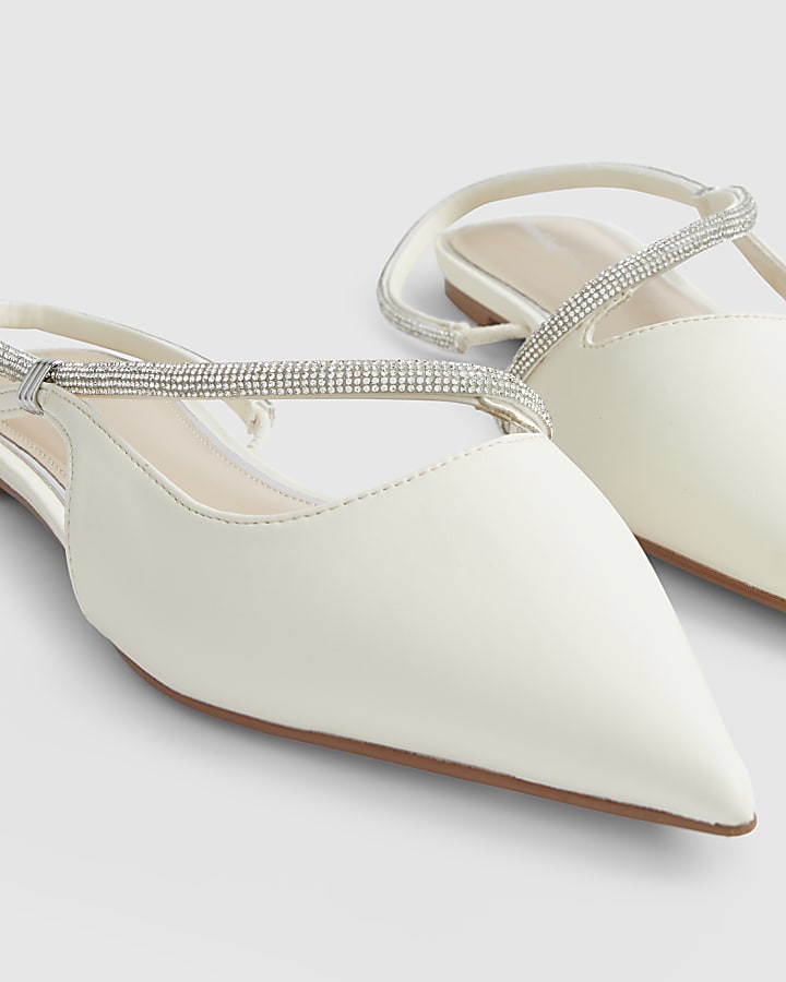White Diamante Strap Pointed Slingback Shoes