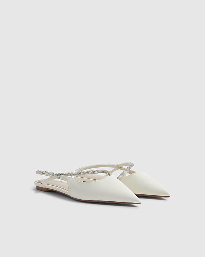 White Diamante Strap Pointed Slingback Shoes