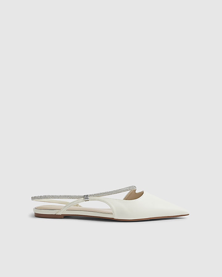 White Diamante Strap Pointed Slingback Shoes