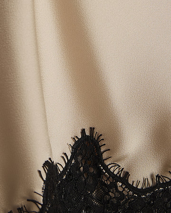 Cream Lace Trim Satin Mini Skirt