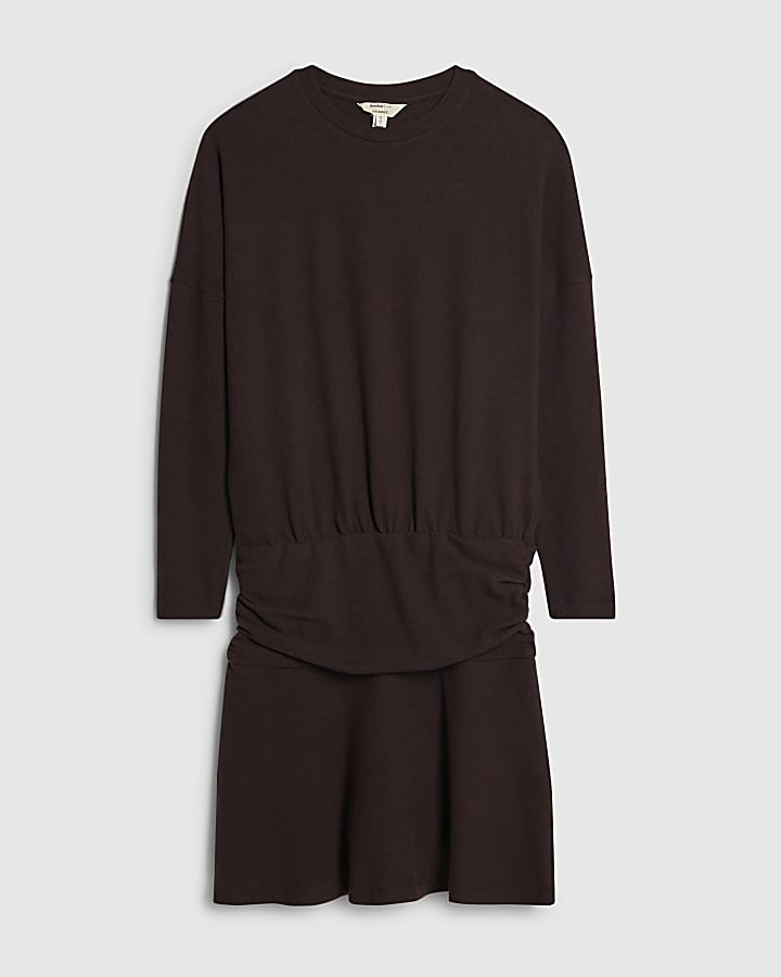 Brown Long Sleeve Cosy Mini Dress