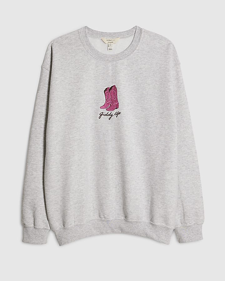 Grey Giddy Up Cowboy Boots Sweatshirt