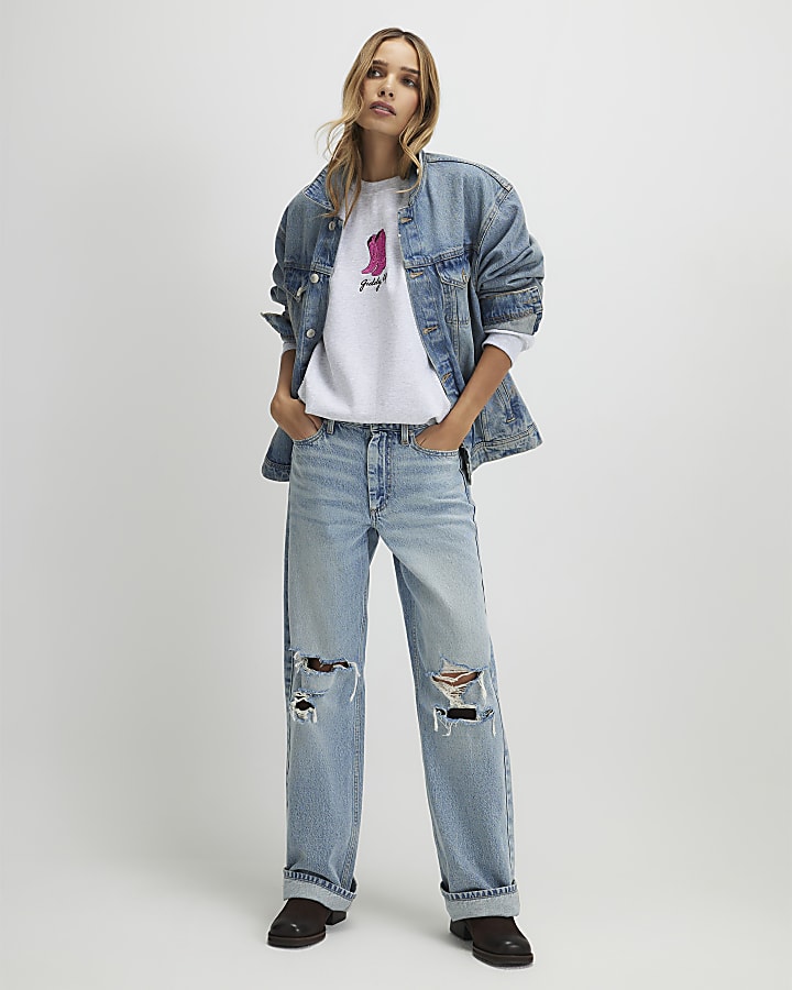 Grey Giddy Up Cowboy Boots Sweatshirt