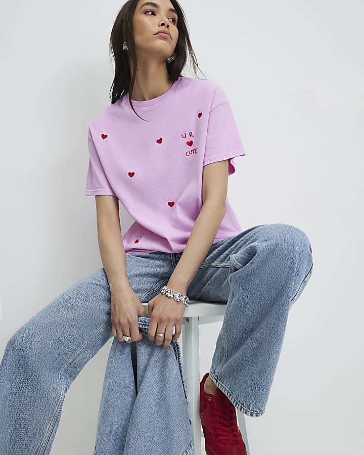 Pink Short Sleeve Ur Cute Embroidered T-shirt