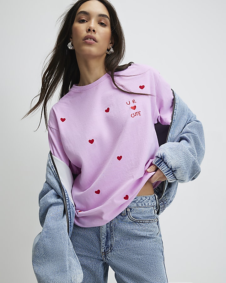 Pink Short Sleeve Ur Cute Embroidered T-shirt