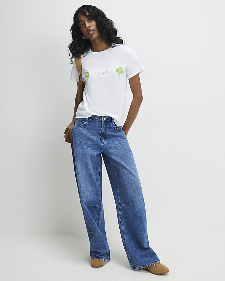 White Crochet Clover Lucky Me T-Shirt