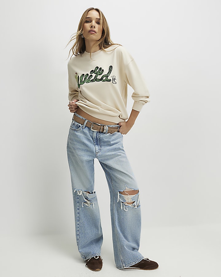 Cream Cactus Embroidered Sweatshirt