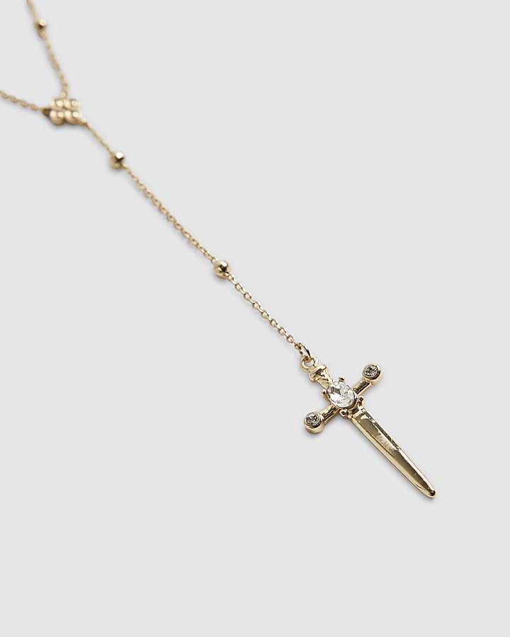 Gold Layered Cross Lariat Necklace