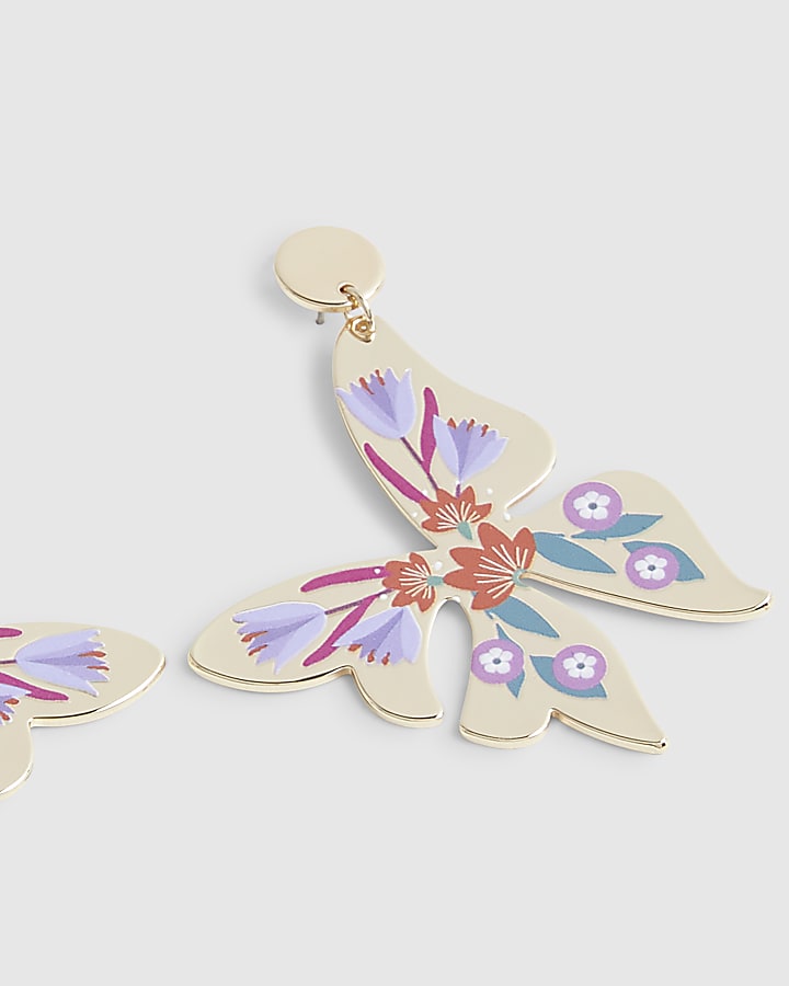 Gold Painted Enamel Butterfly Earrings