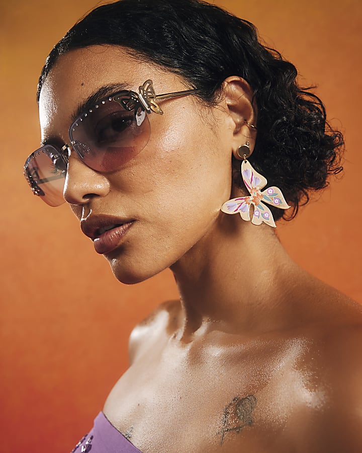 Gold Painted Enamel Butterfly Earrings