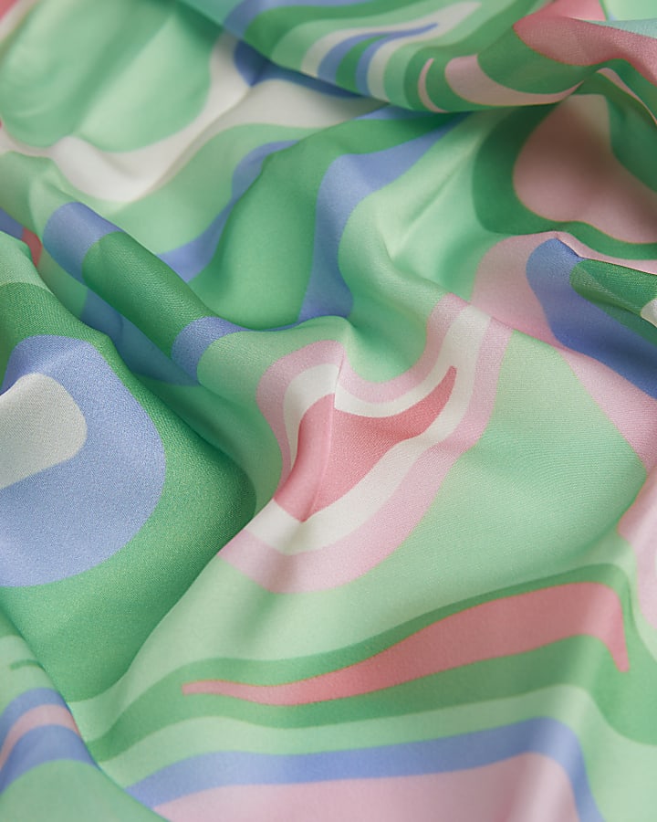 Green Satin Print Scarf