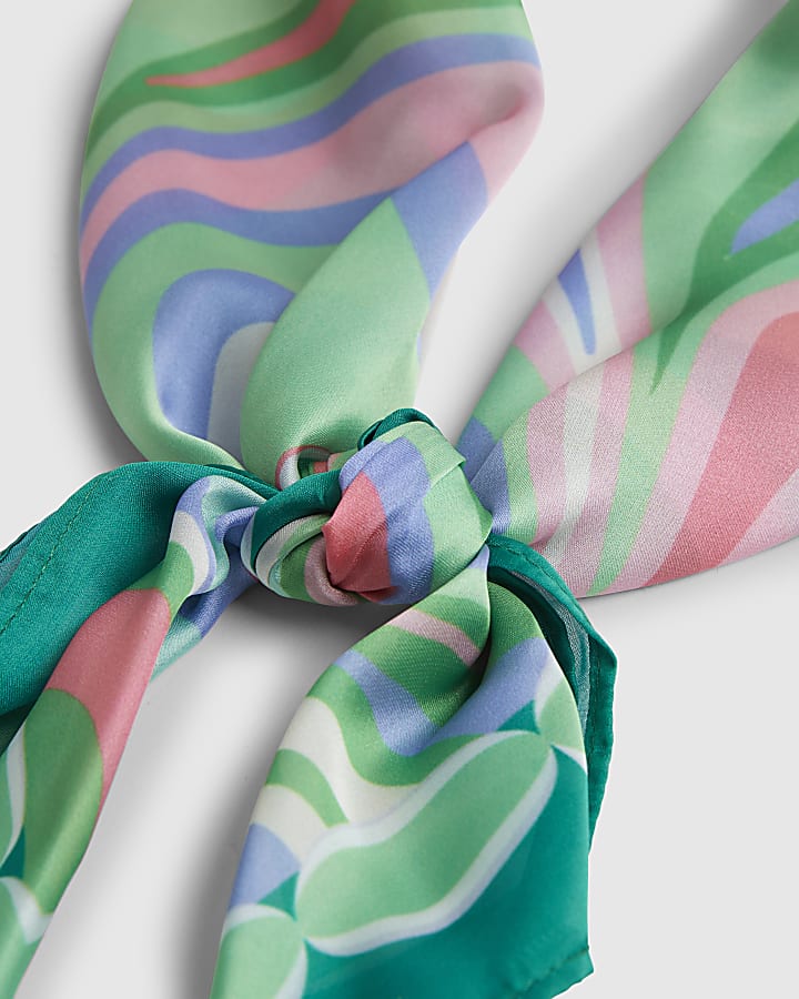 Green Satin Print Scarf