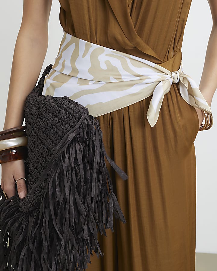 Beige Striped Scarf