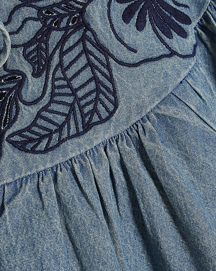 Blue Cutwork Embroidered Denim Blouse