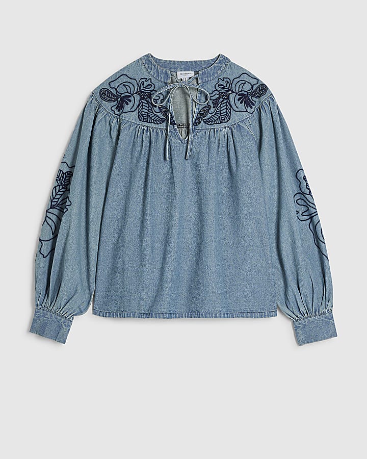 Blue Cutwork Embroidered Denim Blouse