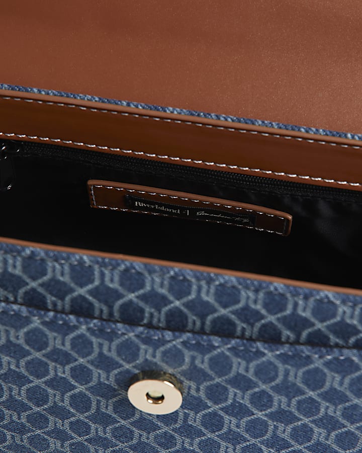 Blue Denim Monogram Print Shoulder Bag