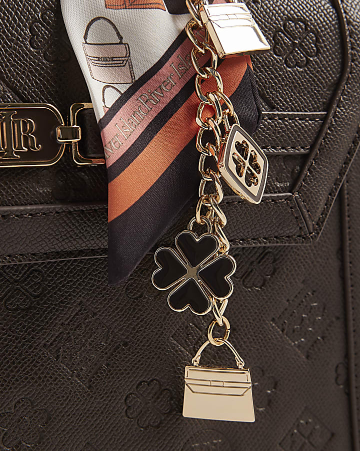 Brown Scarf Embossed Charm Tote Bag