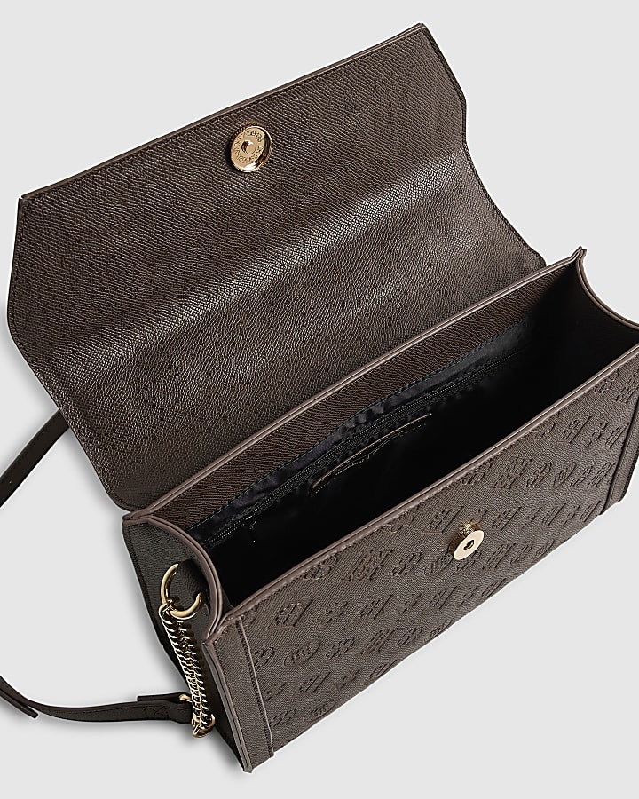 Brown Scarf Embossed Charm Tote Bag