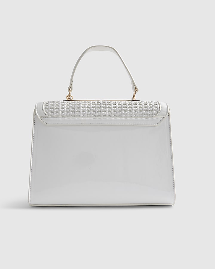 White Medium Woven Charm Tote Bag