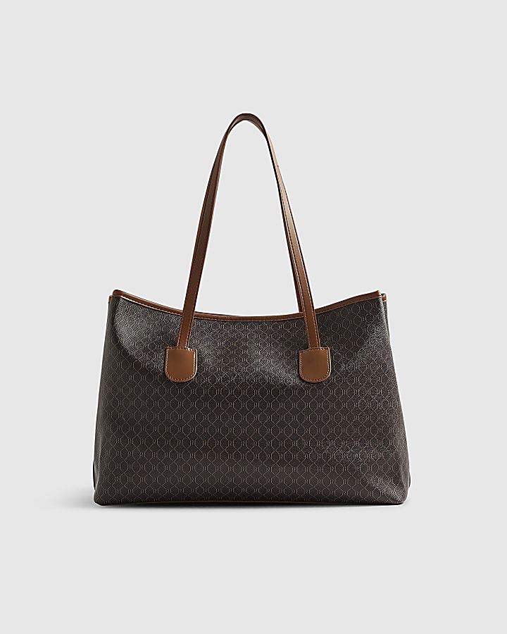 Brown Stripe Panel Monogram Shopper Bag