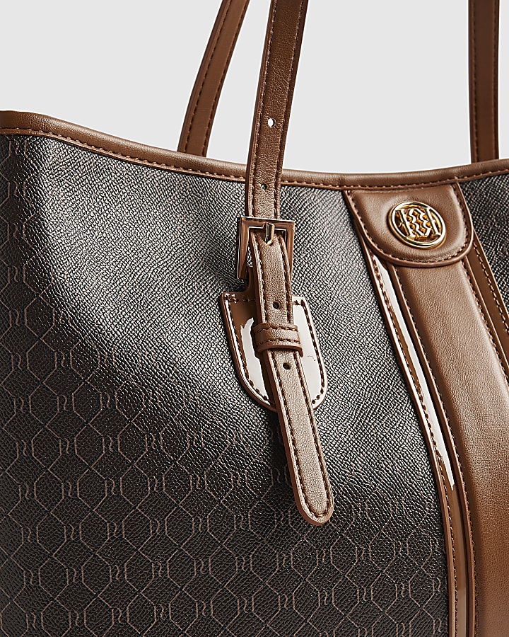 Brown Stripe Panel Monogram Shopper Bag