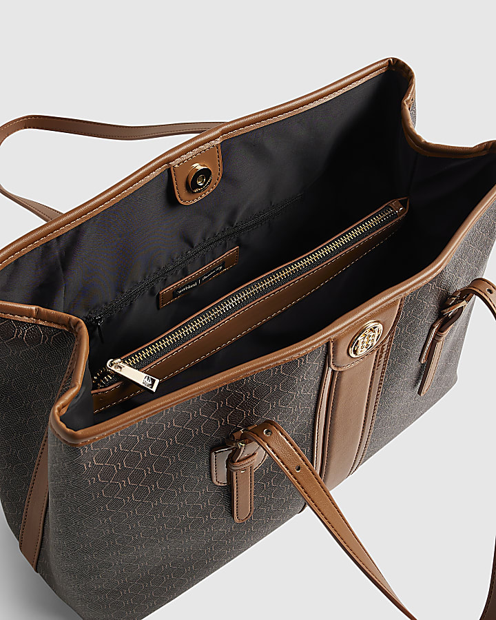 Brown Stripe Panel Monogram Shopper Bag