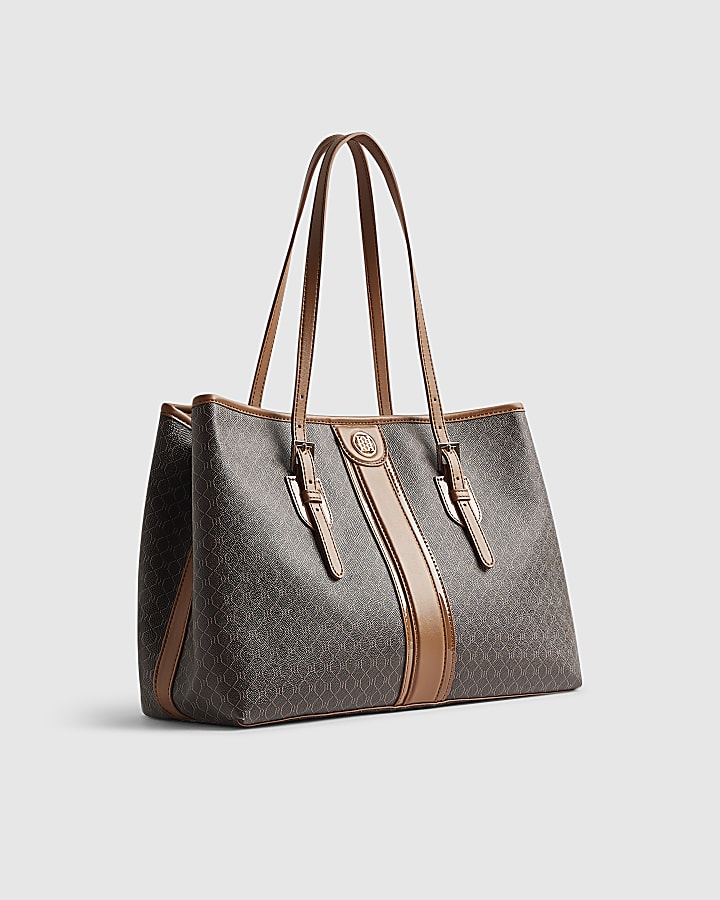 Brown Stripe Panel Monogram Shopper Bag