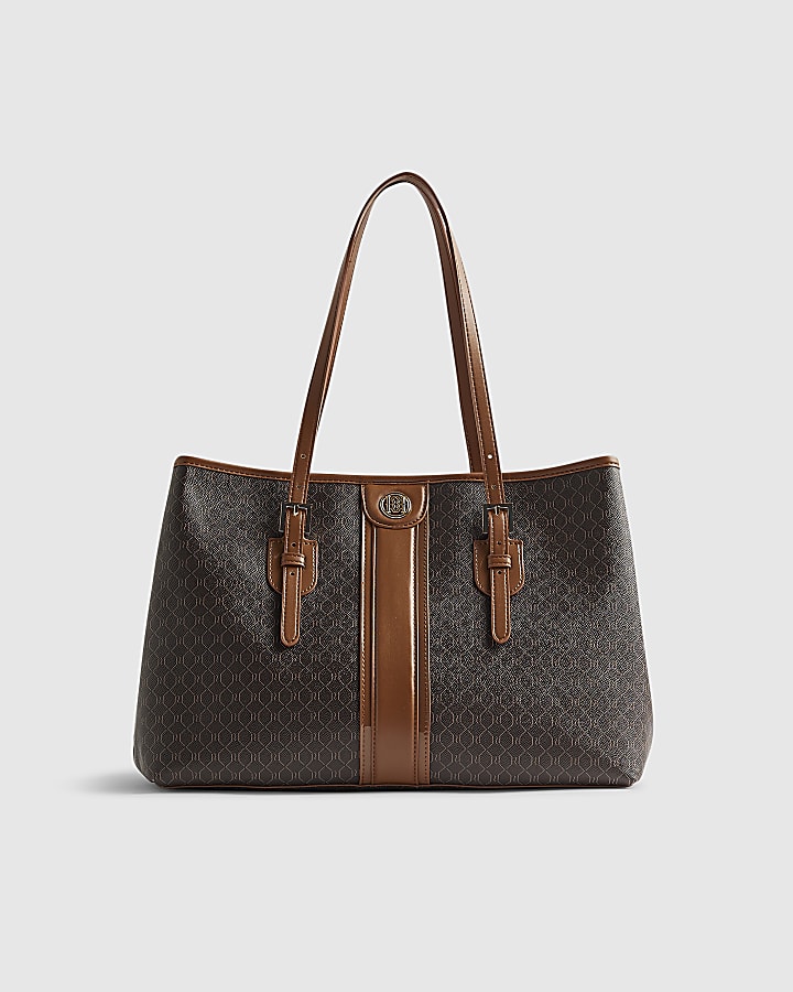 Brown Stripe Panel Monogram Shopper Bag