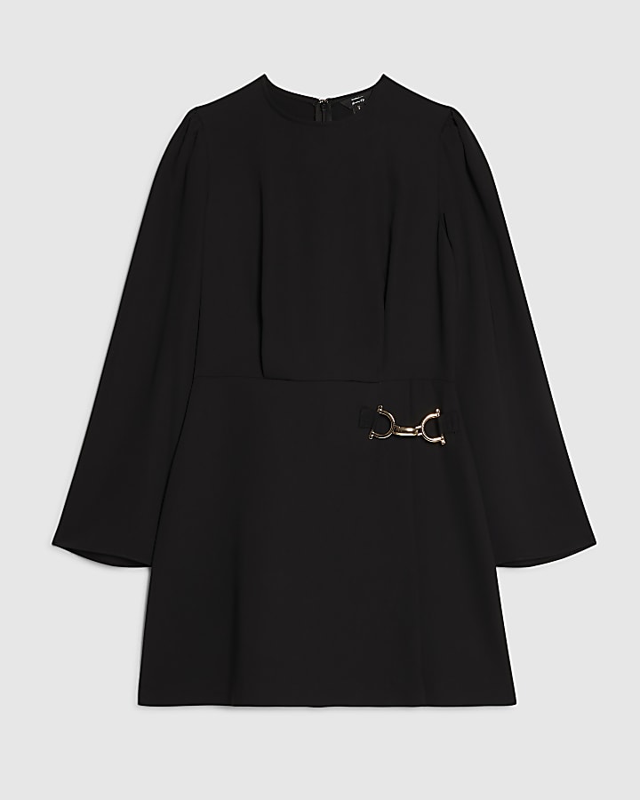Black Long Sleeve Snaffle Detail Mini Dress